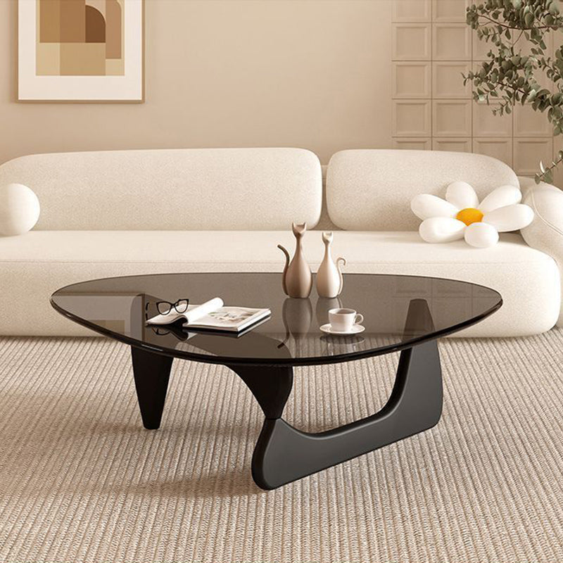 Contemporary Creative Teardrop-Shaped Triangular Tempered Glass Solid Wood Coffee Table 1-Tier For Living Room