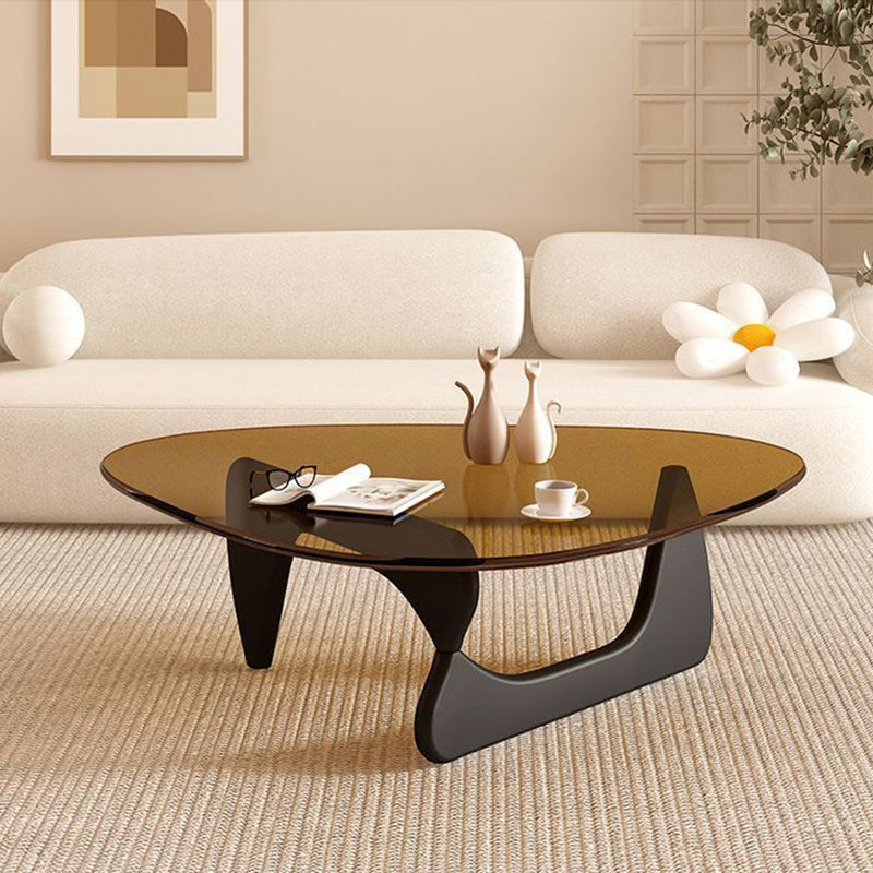 Contemporary Creative Teardrop-Shaped Triangular Tempered Glass Solid Wood Coffee Table 1-Tier For Living Room