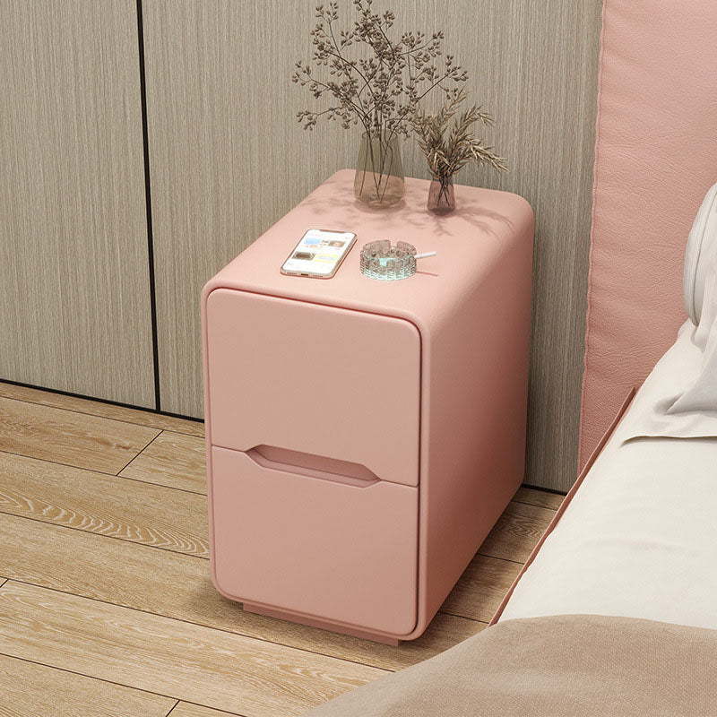 Contemporary Nordic Narrow Rectangular MDF Pine Wood Plywood Cat Scratching Leather Nightstand 2-Drawer For Bedroom