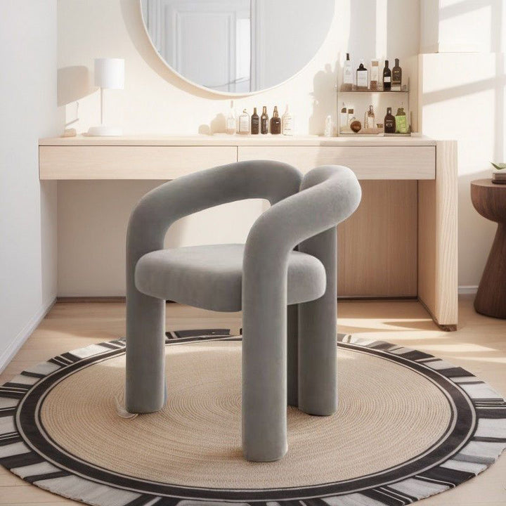 Contemporary Creative Curved Velvet Iron Vanity Stool Backrest Armless For Bedroom