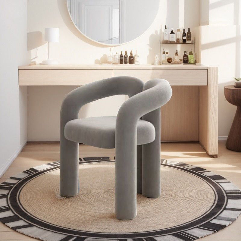 Contemporary Creative Curved Velvet Iron Vanity Stool Backrest Armless For Bedroom