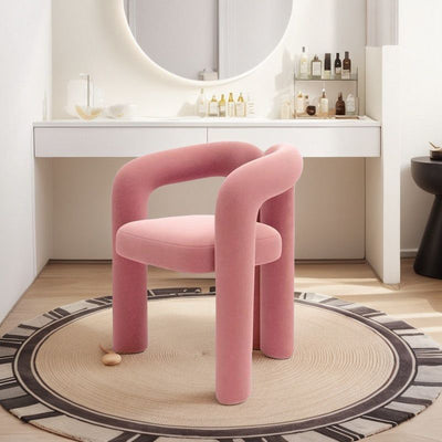 Contemporary Creative Curved Velvet Iron Vanity Stool Backrest Armless For Bedroom