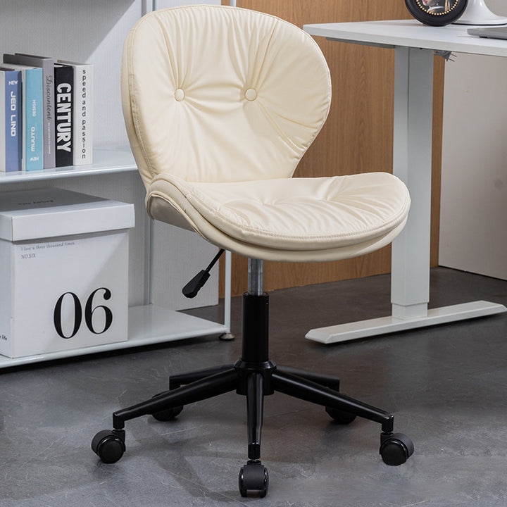 Modern Minimalist Round PU Leather Steel Plastic Wood Desk Chair Backrest Armless For Home Office