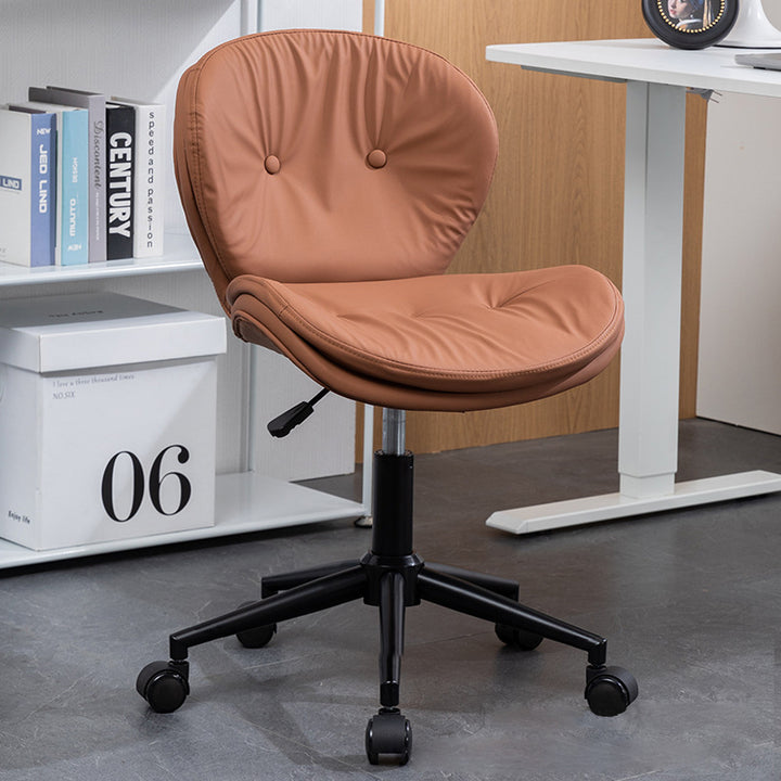 Modern Minimalist Round PU Leather Steel Plastic Wood Desk Chair Backrest Armless For Home Office