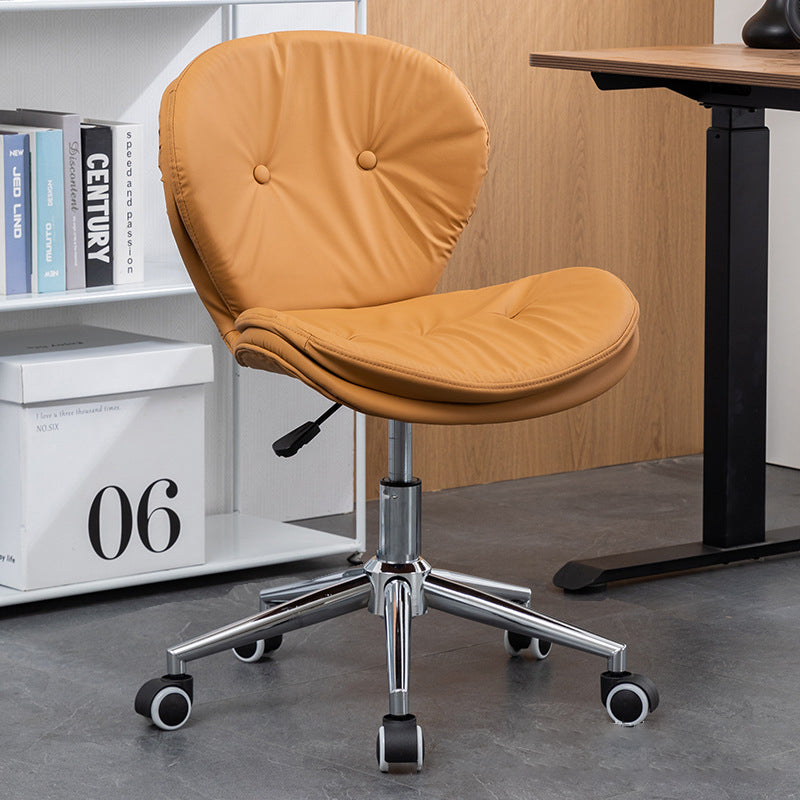 Modern Minimalist Round PU Leather Steel Plastic Wood Desk Chair Backrest Armless For Home Office