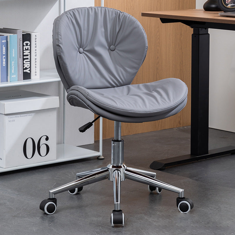 Modern Minimalist Round PU Leather Steel Plastic Wood Desk Chair Backrest Armless For Home Office