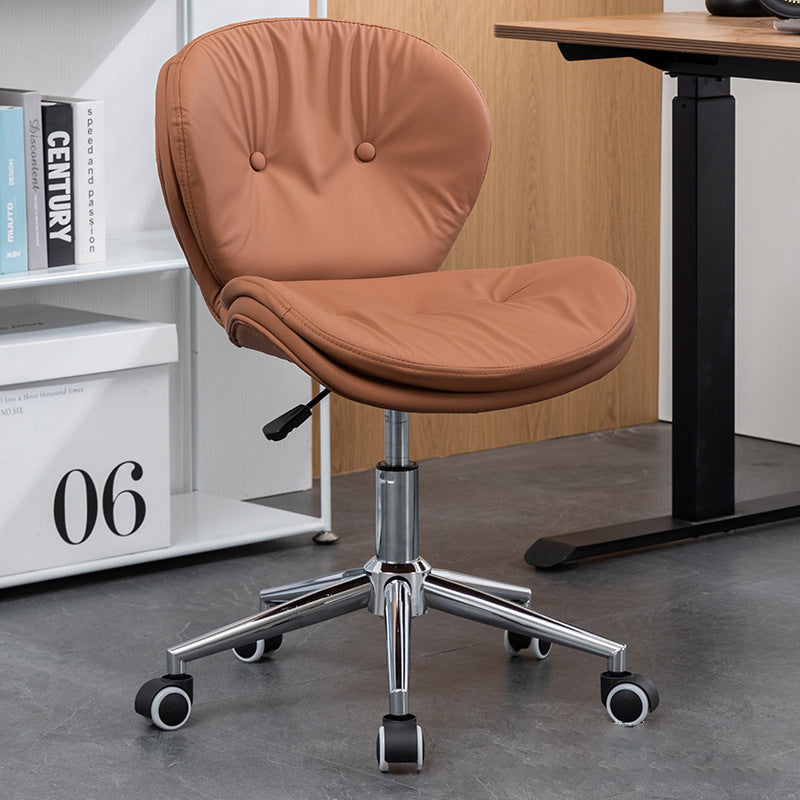 Modern Minimalist Round PU Leather Steel Plastic Wood Desk Chair Backrest Armless For Home Office