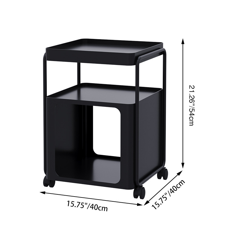 Modern Minimalist Square Iron Nightstand 3-Tier Movable For Bedroom