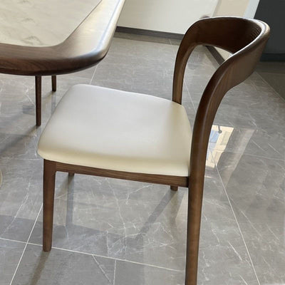Contemporary Scandinavian Square Rubberwood Solid Wood PU Leather Backrest Dining Chair For Dining Room