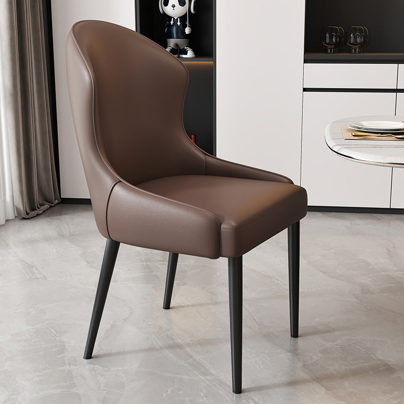 Modern Minimalist Curved Rectangular Cat Claw Leather Solid Wood Carbon Steel Dining Chair Backrest Armless For Dining Room