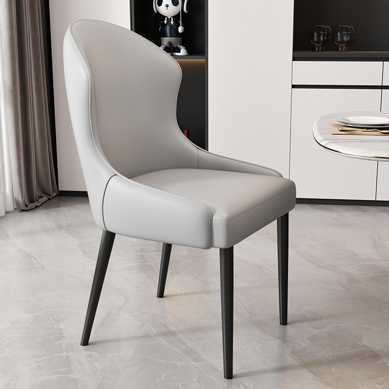 Modern Minimalist Curved Rectangular Cat Claw Leather Solid Wood Carbon Steel Dining Chair Backrest Armless For Dining Room