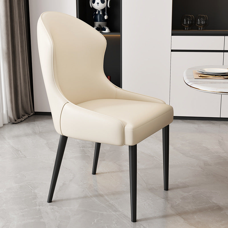 Modern Minimalist Curved Rectangular Cat Claw Leather Solid Wood Carbon Steel Dining Chair Backrest Armless For Dining Room