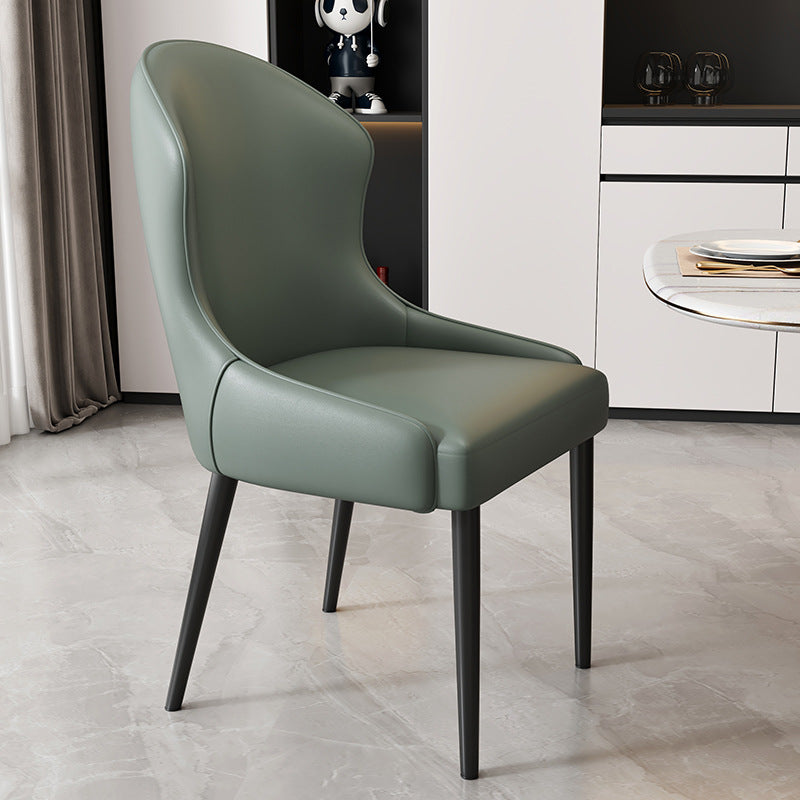 Modern Minimalist Curved Rectangular Cat Claw Leather Solid Wood Carbon Steel Dining Chair Backrest Armless For Dining Room