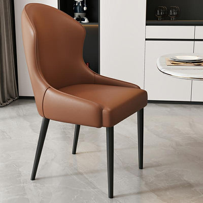 Modern Minimalist Curved Rectangular Cat Claw Leather Solid Wood Carbon Steel Dining Chair Backrest Armless For Dining Room