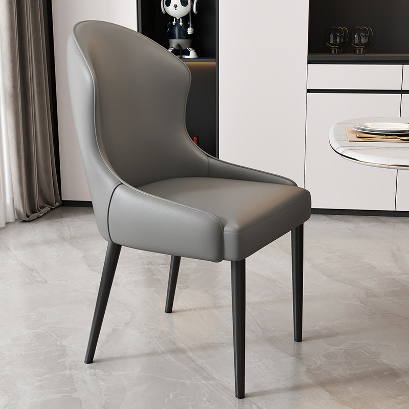 Modern Minimalist Curved Rectangular Cat Claw Leather Solid Wood Carbon Steel Dining Chair Backrest Armless For Dining Room