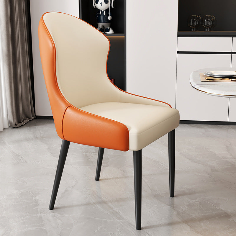 Modern Minimalist Curved Rectangular Cat Claw Leather Solid Wood Carbon Steel Dining Chair Backrest Armless For Dining Room
