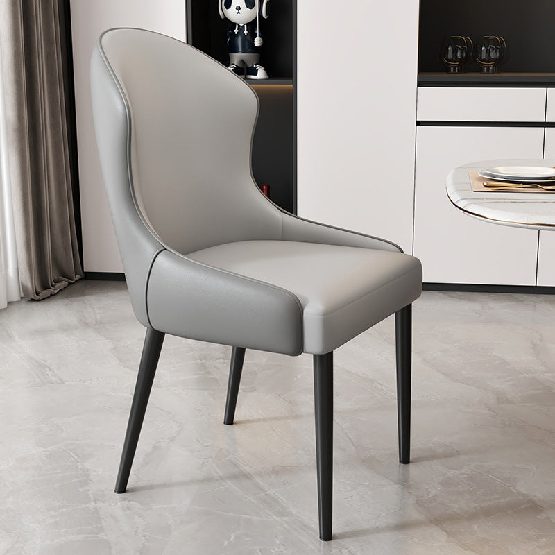 Modern Minimalist Curved Rectangular Cat Claw Leather Solid Wood Carbon Steel Dining Chair Backrest Armless For Dining Room