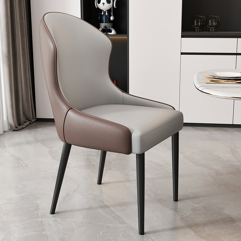 Modern Minimalist Curved Rectangular Cat Claw Leather Solid Wood Carbon Steel Dining Chair Backrest Armless For Dining Room