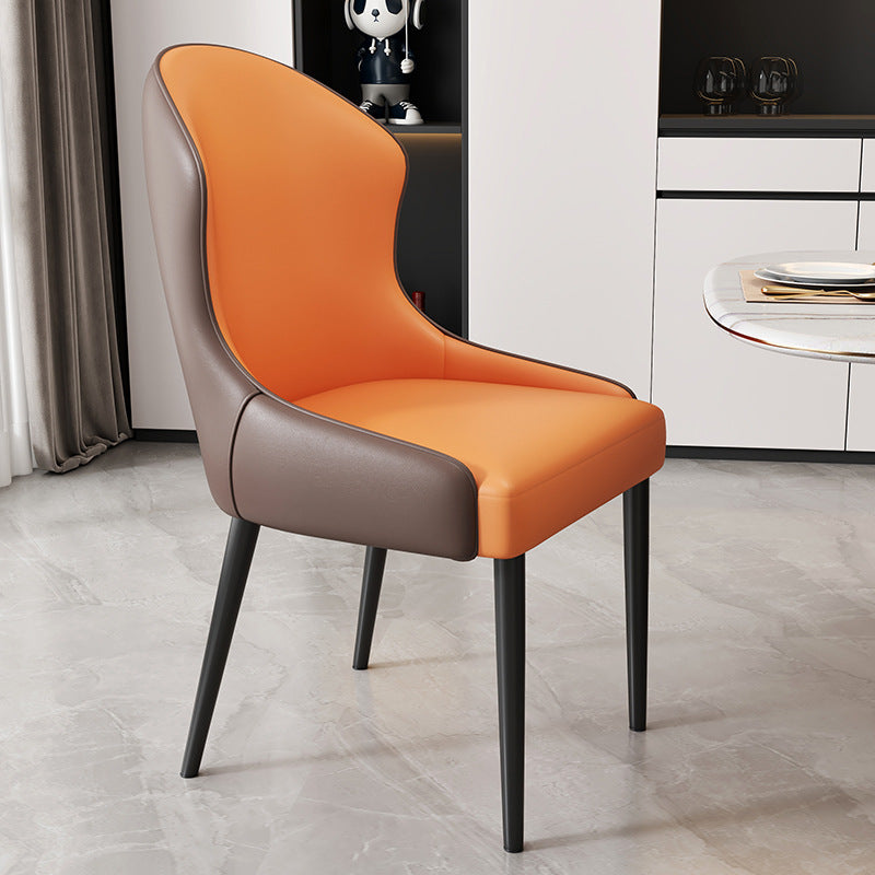 Modern Minimalist Curved Rectangular Cat Claw Leather Solid Wood Carbon Steel Dining Chair Backrest Armless For Dining Room
