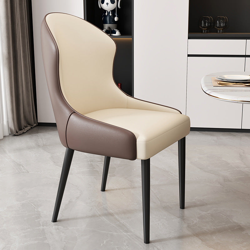 Modern Minimalist Curved Rectangular Cat Claw Leather Solid Wood Carbon Steel Dining Chair Backrest Armless For Dining Room