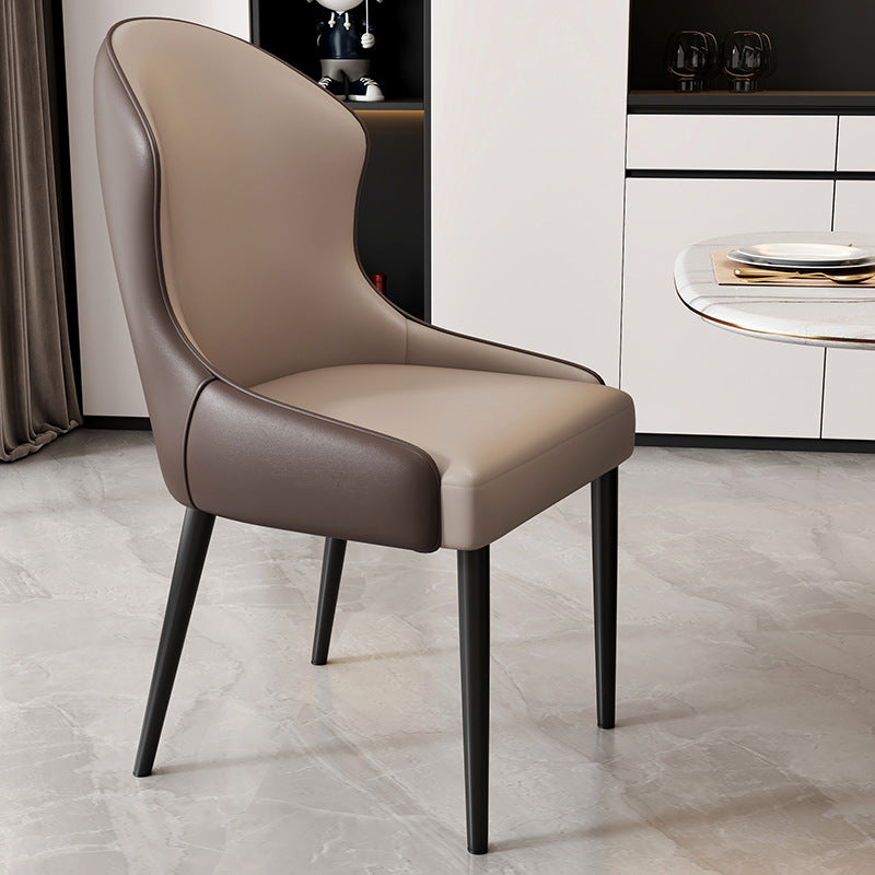 Modern Minimalist Curved Rectangular Cat Claw Leather Solid Wood Carbon Steel Dining Chair Backrest Armless For Dining Room