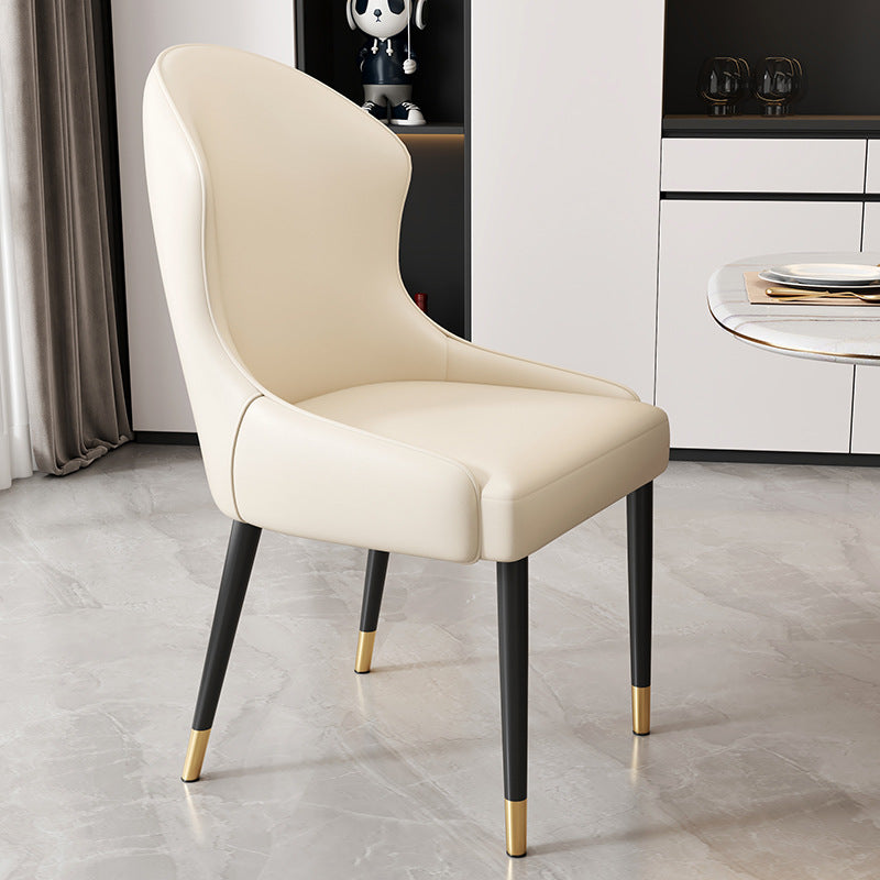 Modern Minimalist Curved Rectangular Cat Claw Leather Solid Wood Carbon Steel Dining Chair Backrest Armless For Dining Room