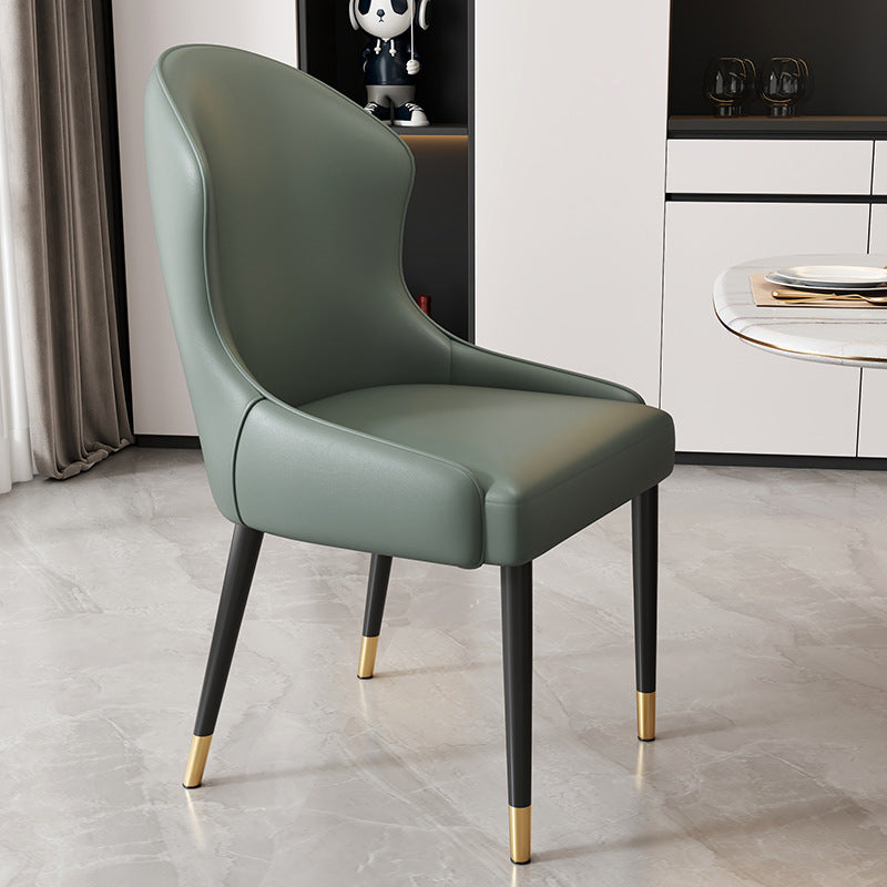 Modern Minimalist Curved Rectangular Cat Claw Leather Solid Wood Carbon Steel Dining Chair Backrest Armless For Dining Room