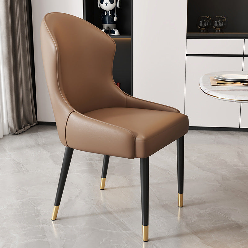 Modern Minimalist Curved Rectangular Cat Claw Leather Solid Wood Carbon Steel Dining Chair Backrest Armless For Dining Room