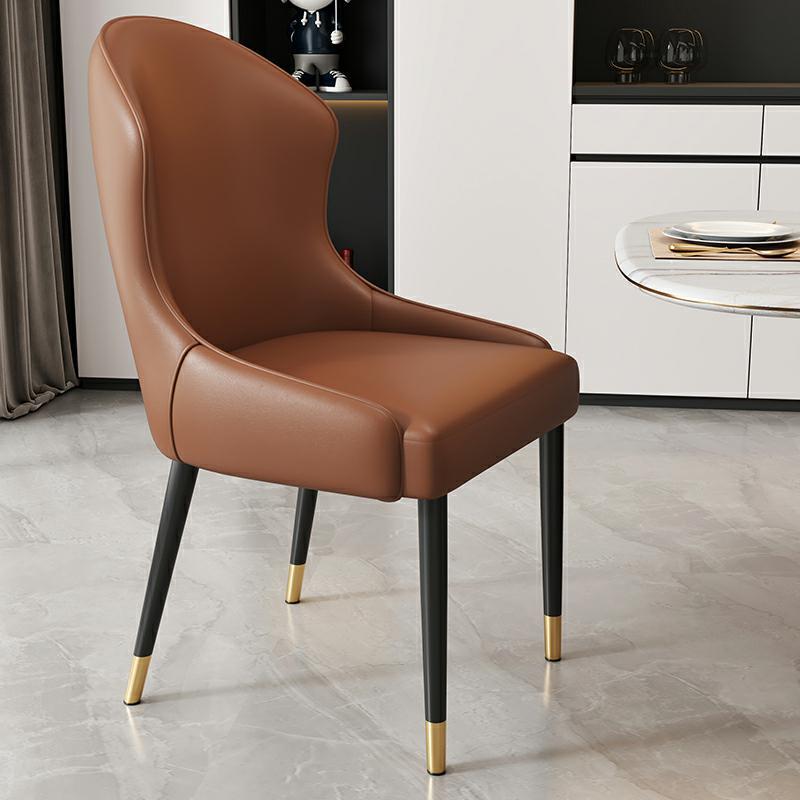 Modern Minimalist Curved Rectangular Cat Claw Leather Solid Wood Carbon Steel Dining Chair Backrest Armless For Dining Room