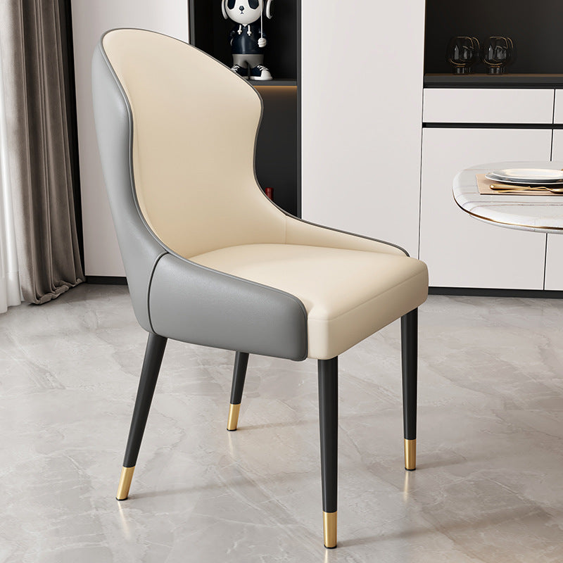 Modern Minimalist Curved Rectangular Cat Claw Leather Solid Wood Carbon Steel Dining Chair Backrest Armless For Dining Room