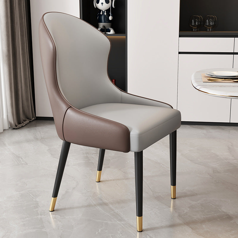 Modern Minimalist Curved Rectangular Cat Claw Leather Solid Wood Carbon Steel Dining Chair Backrest Armless For Dining Room
