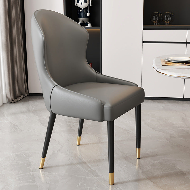 Modern Minimalist Curved Rectangular Cat Claw Leather Solid Wood Carbon Steel Dining Chair Backrest Armless For Dining Room