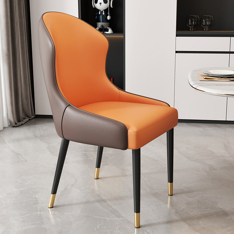 Modern Minimalist Curved Rectangular Cat Claw Leather Solid Wood Carbon Steel Dining Chair Backrest Armless For Dining Room
