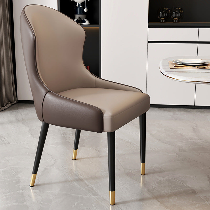 Modern Minimalist Curved Rectangular Cat Claw Leather Solid Wood Carbon Steel Dining Chair Backrest Armless For Dining Room