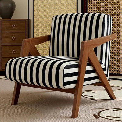 Traditional French Rectangular Cotton-Linen Fabric Solid Wood Accent Chair Backrest Armrest For Living Room