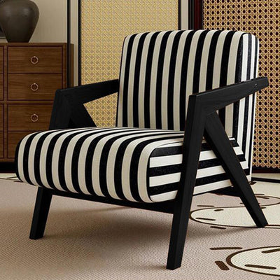 Traditional French Rectangular Cotton-Linen Fabric Solid Wood Accent Chair Backrest Armrest For Living Room