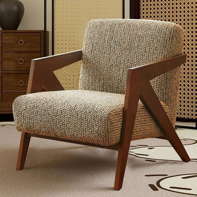 Traditional French Rectangular Cotton-Linen Fabric Solid Wood Accent Chair Backrest Armrest For Living Room