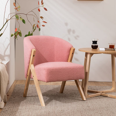 Contemporary Scandinavian Square Rubberwood Solid Wood Plywood Performance Fabric Faux Wool Foam Sponge Chair For Living Room