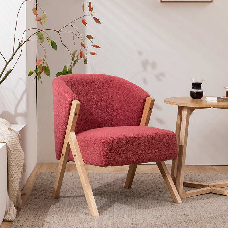 Contemporary Scandinavian Square Rubberwood Solid Wood Plywood Performance Fabric Faux Wool Foam Sponge Chair For Living Room