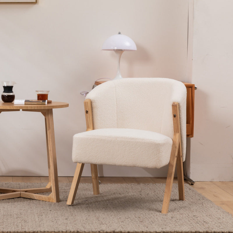 Contemporary Scandinavian Square Rubberwood Solid Wood Plywood Performance Fabric Faux Wool Foam Sponge Chair For Living Room