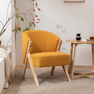 Contemporary Scandinavian Square Rubberwood Solid Wood Plywood Performance Fabric Faux Wool Foam Sponge Chair For Living Room