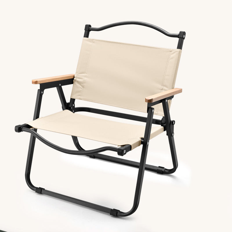 Moderner minimalistischer quadratischer Stoff-Klappstuhl aus Kohlenstoffstahl und Buchenholz mit Rückenlehne und Armlehne für den Außenbereich 