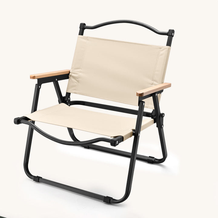 Moderner minimalistischer quadratischer Stoff-Klappstuhl aus Kohlenstoffstahl und Buchenholz mit Rückenlehne und Armlehne für den Außenbereich 