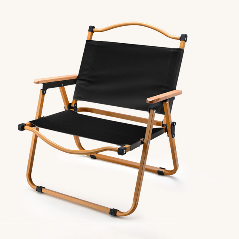 Moderner minimalistischer quadratischer Stoff-Klappstuhl aus Kohlenstoffstahl und Buchenholz mit Rückenlehne und Armlehne für den Außenbereich 