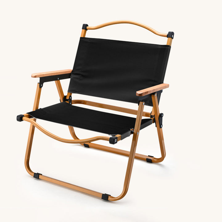 Moderner minimalistischer quadratischer Stoff-Klappstuhl aus Kohlenstoffstahl und Buchenholz mit Rückenlehne und Armlehne für den Außenbereich 