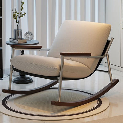 Contemporary Scandinavian Electroplated Silver Iron Corduroy PP Cotton Rubberwood Solid Wood Rocking Chair For Living Room