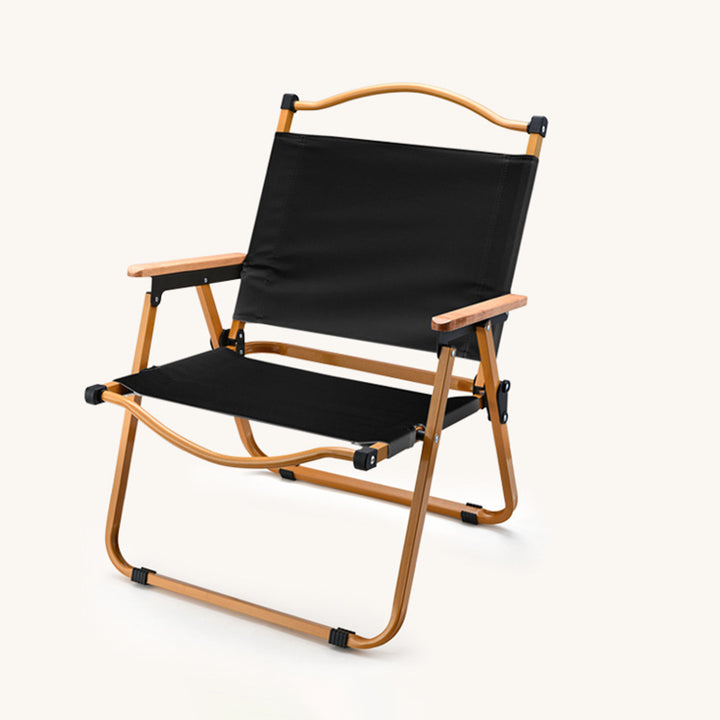 Moderner minimalistischer quadratischer Stoff-Klappstuhl aus Kohlenstoffstahl und Buchenholz mit Rückenlehne und Armlehne für den Außenbereich 