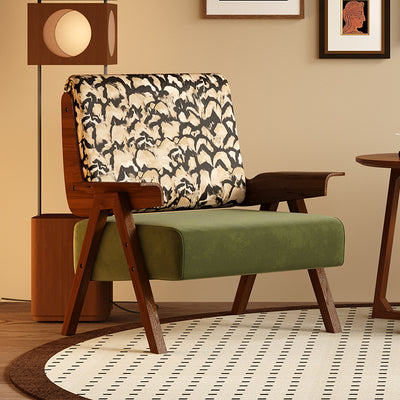 Traditional French Rectangular Velvet Solid Wood Accent Chair Backrest Armrest For Living Room