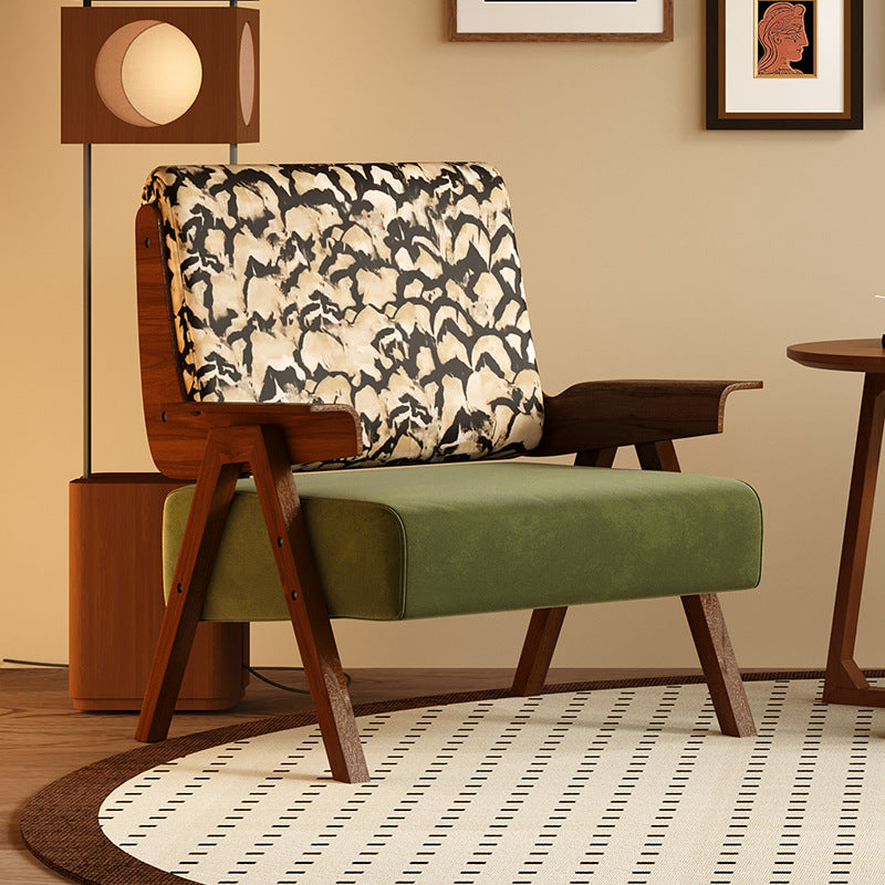 Traditional French Rectangular Velvet Solid Wood Accent Chair Backrest Armrest For Living Room