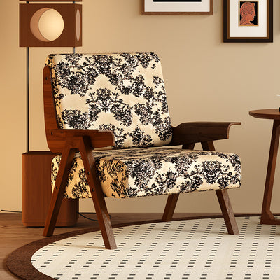 Traditional French Rectangular Velvet Solid Wood Accent Chair Backrest Armrest For Living Room